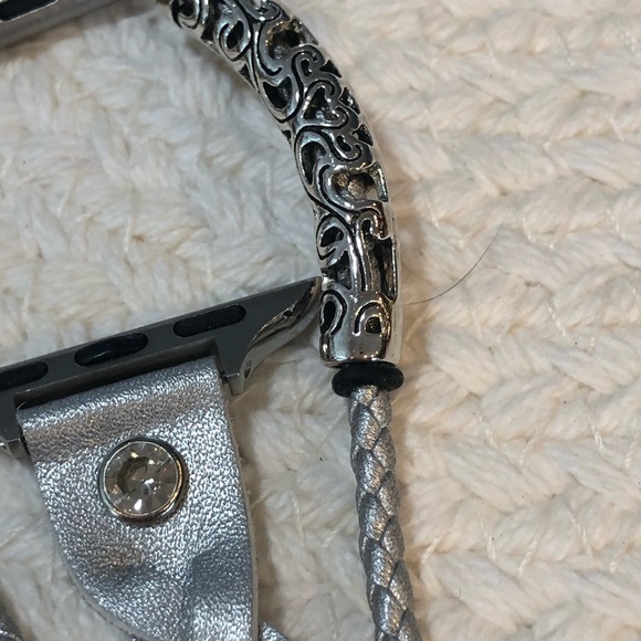 Apple Watch Silver Braided Leather Bracelet watch band - Picture 7 of 7